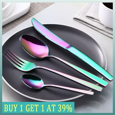 Stainless Steel Cutlery Sets Colourful Rainbow Iridescent Forks Set UK • £5.92