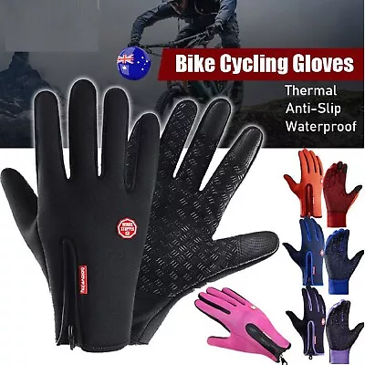 Bike Cycling Gloves Touch Screen Warm Waterproof Unisex Full Finger Winter Sport • $14.49