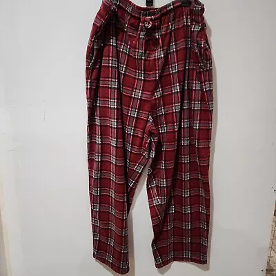 King Size Mens 4XL Big Red Gray Plaid Flannel Lounge Pajama Pants Pockets Soft • $14.50