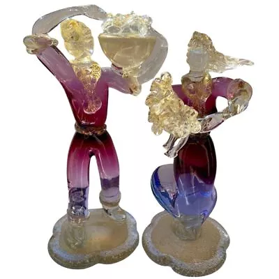 Vintage Murano Venetian Glass Figurines Man Woman Couple Harvest Purple • $600