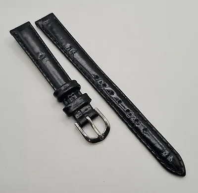 Accurist 12mm Black Leather Watch Strap Smooth Alligator Grain S. Steel 🐊⌚️  • £7.95