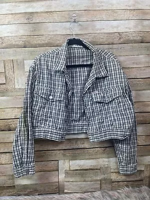 Vintage Guess By Georges Marciano Cropped Plaid Jean Jacket Large L Women's Coat • $20