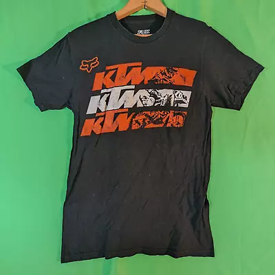 KTM FOX Motocross Orange And White Logo Black Short Sleeve Shirt Size  Small • $13.80