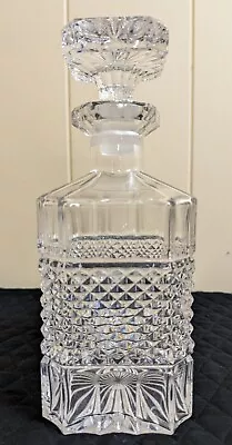 Square Clear Cut Glass Heavy Whisky Spirit Decanter With Stopper Vintage 9.75in • $25.88