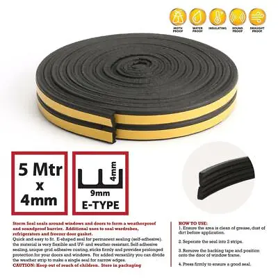5M Rubber Seal Weather Strip Foam Sticky Tape Door Window Draught Excluder EPDM • £3.79