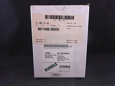 KIMAX Glass 25μL Disposable Micro Capillary Pipet 5” Length White 71900 1000/CS • $104.99