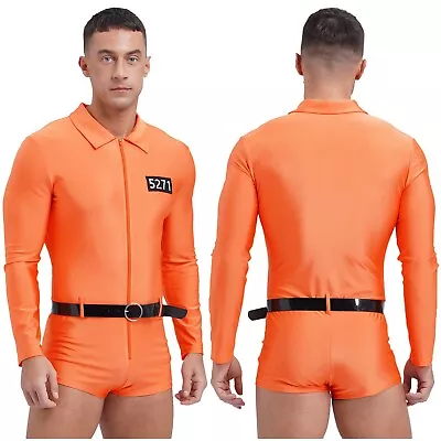 Mens Catsuits Party Bodysuits Long Sleeve Rompers Jail Uniform For Halloween • £8.99