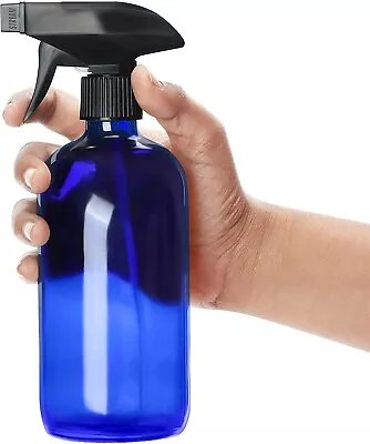 500ML Blue Glass Spray Bottle Refillable Container Fine Mist Spray Hairdressing • £8.95