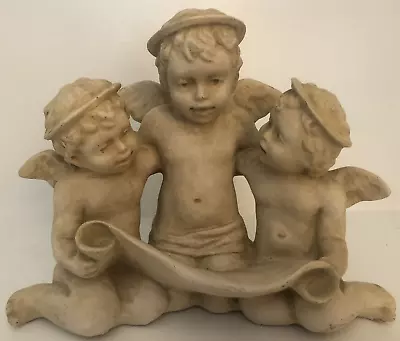 Three Angel Cherubs Choir Sculpture Statue Cast Marble Valentines Day • $29.99