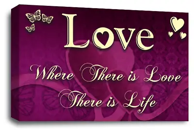 Love Wall Art Print Purple Cream Heart Home Quote Framed Canvas Picture Large • £29.99