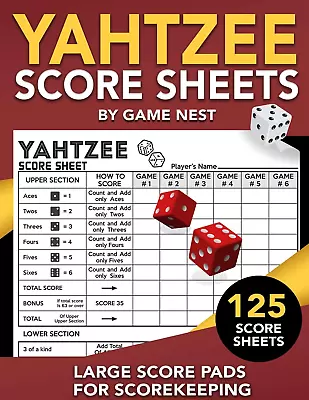 Yahtzee Score Sheets: 125 Large Score Pads For Scorekeeping | 8.5  X 11” Yahtzee • $10.56