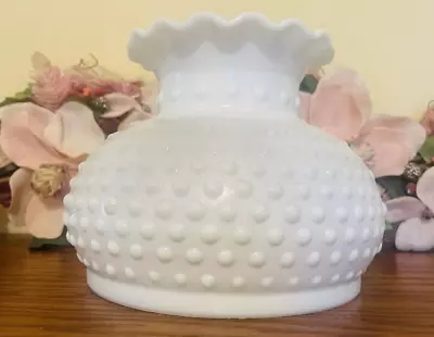 VTG Lamp Shade White Hobnail Milk Glass Hurricane Ruffled 6 3/4  Fitter Retro • $35.99