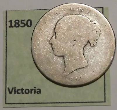 British Silver Half Crown - 1850 (Rare Date.  Worn.) - Queen Victoria • $30