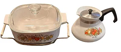 Corning Ware Spice Of Life 2Qt La Marjolaine A-2-B Casserole Pan & Tea Pot P-104 • £75.98