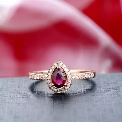 $347.50 • Buy 1.78CT Pear Shape Natural Sapphire Diamond Fancy Halo Ring 14K Rose Gold Over