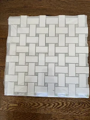 Thasos White & Green Marble Basketweave Mosaic Tile • $10