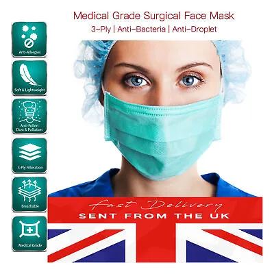 Disposable Face Masks PPE Mask Surgical Mask UK NOSE BAND FIT Multi-Pack • £2.99