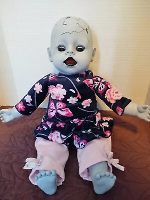 OOAK Creepy Horror Hand Painted Zapf Baby Doll Cries Face Lights Scary Gothic • $30