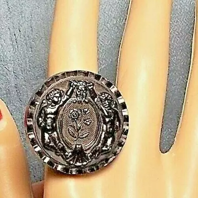 Cherub Ring 1880 Goodyear Hard Rubber Button Male Female Cherub Hanging Neptune • $179.90