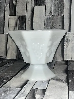 White Milk Glass Grape Leaf Compote Dish Planter Vase Pedestal • $19.95