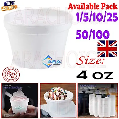 4oz White Dart Disposable Polystyrene Insulated Foam Cups Pot Tubs +Lids 1/100 • £3.25