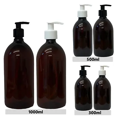 Premium Amber PET Plastic Bottle Refillable Lotion Pump Soap Dispenser Hand Wash • £8.99