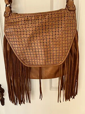 £44.71 • Buy LUCKY BRAND Leather Purse Shoulder Bag Hippie Boho Fringe Brown Handbag