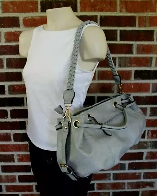 NWOT Vieta Faux Pebbled Leather Shoulder Bag Purse Handbag Grey Removable Strap • $22.49