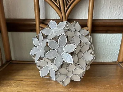 Retro Boho Capiz Shell CeilingLight Shade Flower Design Pendant Pearl Silver • £35