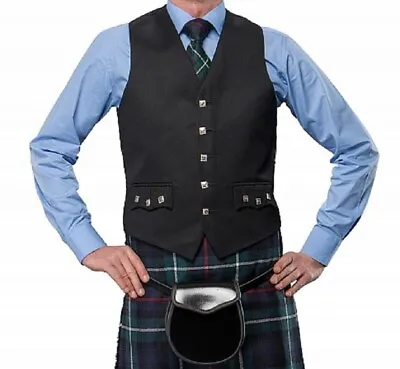 5 Button Black Waistcoat Scottish Vest Argyle Kilt Waistcoat Wedding • $31.99