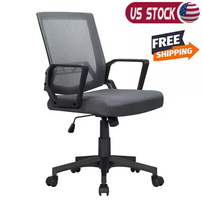 Mid-Back Mesh Office Chair Adjustable Ergonomic Computer Chair W/Armrests Gray • $39.79