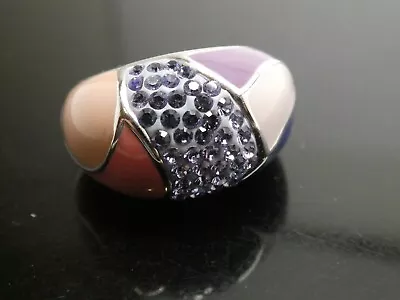 CHARLES WINSTON BELLA LUCE Modernist Blue Pink Enamel & CZ Dome RING Size 7 • $55