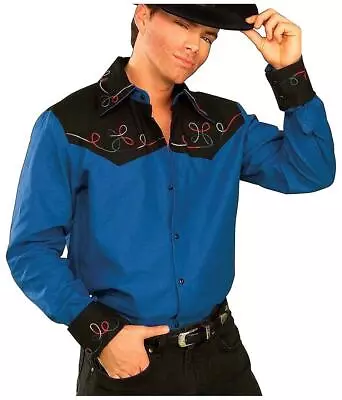 Cowboy Shirt Rodeo Western Blue Fancy Dress Halloween Adult Costume Accessory • $30.57