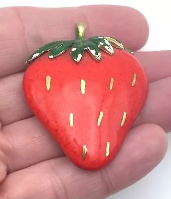 Strawberry Brooch Signed Lind Gal LG Painted Porcelain Signed Vintage Jewelry • $14