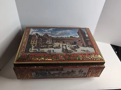 Vintage E Otto Schmidt Gold Tin Large Cookie Box German Lebkuchen Und Hoing 1986 • $30