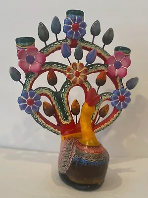 Vintage Mexican Folk Art Pottery Bird Tree Of Life Signed Isabel Castillo • $75
