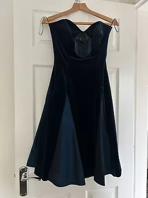 VINTAGE 80’s RADLEY BLUE VELVET STRAPLESS KNEE LENGTH DRESS. PROM / CRUISE UK 10 • £20.95