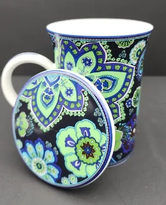 Vera Bradley Porcelain Coffee Tea Mug With  Cover Lid Blue Rhapsody  • $12