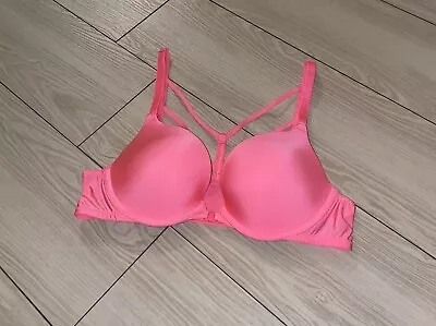 Victorias Secret Push Up Bra Front Close Padded Strappy Womens 34A Bright Pink • $29.95
