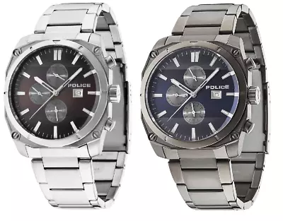 £148 • Buy Police Milano Stainless Steel Bracelet Mens Watch Blue Brown Chrome