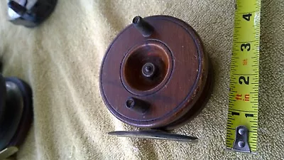 ANTIQUE WOOD & BRASS 3 ½” FLY FISHING REEL Vintage • $125