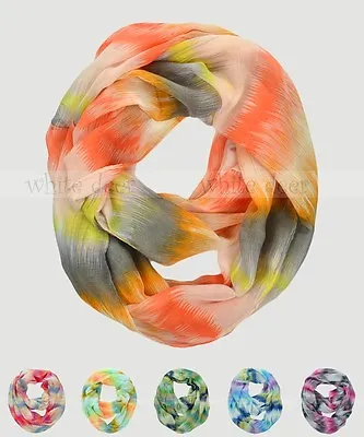 Wave Texture Tie Dye Block Circle Loop Wrap Infinity Scarf Multi Color Soft • $6.95