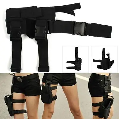 Tactical Pistol Gun Holster Wrap-around Drop Thigh Leg Bag Hand Adjustable Black • £10.09