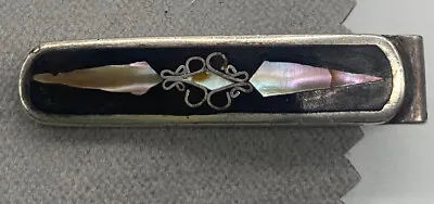 Vintage Alpaca Mexico Sterling Silver Abalone Shell Tie Clip Alligator • $26