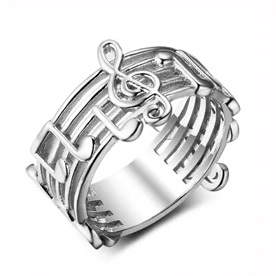 Simple Silver Plated Musical Note Wide Ring Party Jewelry For Women Girls Gift • $1.62