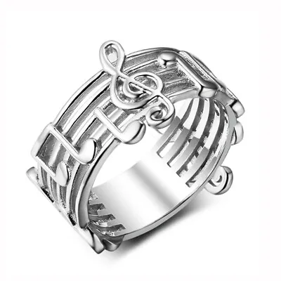 Vintage Silver Musical Note Wide Ring Party Jewelry For Women Girls Gift Sz 6-10 • $1.73