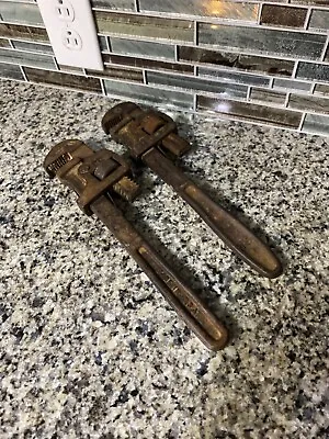 Lot Of 2 Vintage # 14 USA Adjustable Monkey / Pipe Wrenches W/ Spring Tensioners • $16