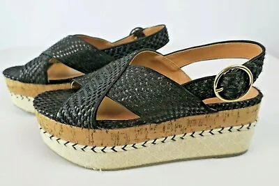 $49.99 • Buy Zara Trafaluc Black Woven Cork Contrast Wedge Platform Sandals Right 39 Left 38