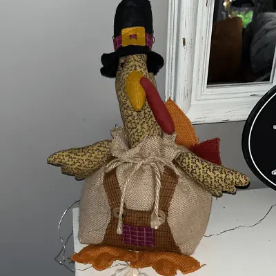 Farmhouse Rustic Multi-Fabric Thanksgiving Stuffed Turkey 19” Large Table Topper • $30