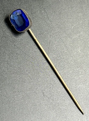 £22 • Buy Antique Silver Pin Hat Or Lapel Victorian Faceted Czech Sapphire Blue Stone